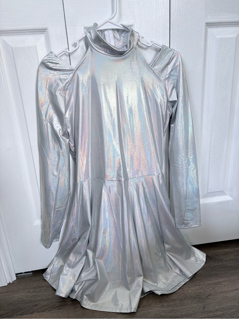 Silver Holographic Long-Sleeve Alien Costume Dress